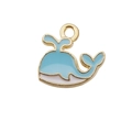 Cute light blue and white whale alloy pendant with gold plating for DIY jewelry making - Lake Blue Enamel Ocean Whale (11029)