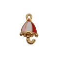 Cute golden alloy umbrella pendant with pink and white enamel for DIY jewelry making - Enamel Umbrella (11053)