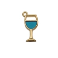 Cute wine glass alloy charm with gold plating and royal blue enamel for DIY crafts - Blue Enamel Wine Glass (11964)
