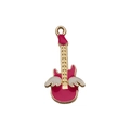 Creative rose red guitar pendant with white wings and golden alloy finish for DIY jewelry - Pink Enamel Music Guitar Wing (12316)