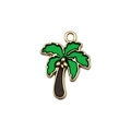 Coconut tree charm pendant in gold and green enamel for DIY jewelry making - Green Enamel Beach Coconut Tree (13528)
