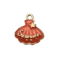 Golden shell pendant with coral enamel and Summer text for DIY jewelry making - Pink Enamel Ocean Shell (14920)