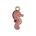 Pink and red seahorse enamel pendant charm in gold-plated alloy for DIY jewelry - Pink Enamel Ocean Seahorse (14922)