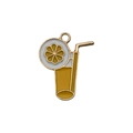 DIY charm shaped like a glass of lemon juice with golden edges and yellow glaze finish - Yellow Enamel Rectangle Lemonade (14969)