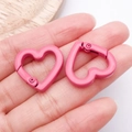 Set of two pink heart-shaped alloy spring clips for DIY keychain accessories - Rose Red