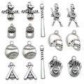 Antique silver softball baseball DIY pendants collection for jewelry making and bracelets - Assorted Baseball Series (SN30)