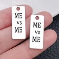 Antique silver dumbbell charms with ME VS ME engraving for DIY jewelry making - Letter Plate MEVSME (8992)