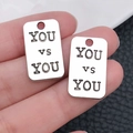 Silver antique dumbbell tag pendant with You vs You engraving for fitness jewelry - Square YOU VS YOU Letter Plate (8999)