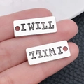 Set of two rectangular silver finish pendants engraved with I WILL for DIY jewelry - Letter Plate I WILL (9004)