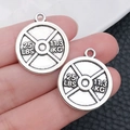 Antique silver barbell plate charms with 25LBS weight engraving for DIY jewelry - Weight Plate Style (9009)