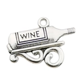 Ciondolo a bottiglia di vino in lega argento antico con incisione Wine e volute - Stile Bottiglia di Vino (10559)