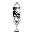 Ciondolo a forma di bicchiere di champagne in argento antico per gioielli e bracciali - Stile Calice di Vino (10565)