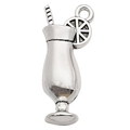 Ciondolo a forma di cocktail in argento antico con cannuccia per creazione gioielli - Stile Calice di Vino Rosso (12144)
