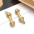 Gold plated stainless steel dumbbell pendant for fitness themed jewelry and necklaces - Weightlifting Dumbbell (T2839)