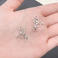 Pair of antique silver hummingbird charms for DIY jewelry making and craft projects - Hollow Flying Bird Hummingbird (15763)