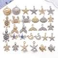 Assorted ocean themed alloy charms with rhinestones and pearls for DIY jewelry making - Mixed 30 Marine Series Rhinestone Charms