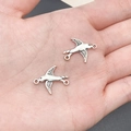Antique silver swallow bird charm pendants for DIY handmade jewelry crafting projects - Bird Dual Hole Connection (4901)