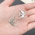 DIY silver-finish swallow pendant charm with embossed feather details for jewelry making - Swallow Bird (7235)