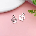 Silver crown alloy charm pendant for DIY jewelry making showing front and back details - Antique Silver Hollow Crown (17368)