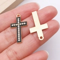 Detail of vintage diamond cross pendants showing enamel front and textured gold back - Gold Black Enamel Cross (27039)