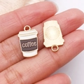 DIY coffee cup charm in black and white enamel with gold finish for jewelry making - 1pc Drip Oil Coffee Cup (21182)