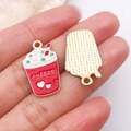DIY colorful coffee cup and golden ice cream enamel charms for jewelry making - 1pc Red Drip Oil Heart Cream Coffee (27168)