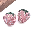 Close-up of pink strawberry resin beads with sparkling rhinestones for DIY jewelry making - Large Pink AB Color Strawberry Rhinestone Straight Hole (23727) / 22x20mm (1 Piece) / Pink AB