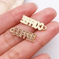 DIY golden and brown enamel COFFEE letter pendants for keychains and necklaces - 1pc Coffee Color Drip Oil COFFEE Tag (27185)