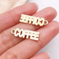 DIY coffee cup charms with white enamel and golden metal finish for jewelry - 1pc White Drip Oil COFFEE Tag (27184)