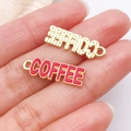 DIY gold alloy coffee charm with red drip oil finish and metal relief for jewelry - 1pc Red Drip Oil COFFEE Tag (27183)