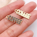 DIY gold alloy COFFEE charm with black enamel drip oil finish for jewelry making - 1pc Dark Coffee Drip Oil COFFEE Tag (27182)