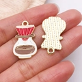 DIY coffee pot and red dripper enamel charms with gold metal edges for jewelry - 1pc Coffee Drip Oil Drip Kettle (27173)