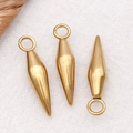 Macro view of three polished gold conical spike pendants with rings on white background - Vacuum Plated Gold Small Hole Bullet Cone Pendant (T2966) / 4.5x19x4.5mm Hole 2.5mm