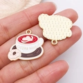Enamel coffee cup charm with pink donut and Coffee Time text for DIY jewelry making - 1pc White Drip Oil Coffee Donut (27176)