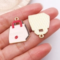 DIY coffee bag charm pendant in red and white enamel finish with a hanging hole - 1pc Pink Drip Oil Coffee Carry Bag (27172)