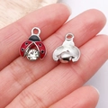 Pendentif coccinelle en émail rouge et noir avec cristal pour création de bijoux - Coccinelle Émail Rouge Argenté avec Strass