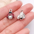 Pendentif coccinelle rouge et noir avec perle pour colliers et bracelets DIY - Coccinelle Émail Rouge Argenté avec Perle Artificielle