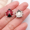 Pendentif coccinelle en émail rouge et noir pour création de bijoux et bracelets - Coccinelle Émail Rouge Argenté 17x14mm