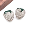 Sparkling strawberry charm beads with clear crystals and green leafy detail for DIY - Large White Strawberry Rhinestone Straight Hole (23726) / 22x20mm (1 Piece) / White