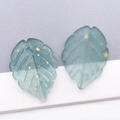 Frosted grey-blue glass leaf pendant with gold foil inclusions for DIY jewelry - Frosted Gray Green With Gold Foil (26896)