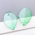 Frosted gradient green glass leaf pendant with glitter detail for DIY jewelry making - Transparent Green With Fine Glitter (26898)