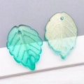 Sparkling mint green leaf glass pendants with gold glitter for DIY jewelry making - Transparent Mint Green With Gold Foil (26903)