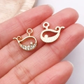 Golden whale charms with sparkling rhinestones for DIY jewelry making and necklaces - Gold Rhinestone Whale / 14x15mm