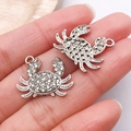 Exquisite silver alloy crab pendant with sparkling rhinestones for DIY jewelry making - White K Rhinestone Crab / 18x22mm