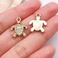 Golden turtle charms with sparkling rhinestones for DIY jewelry making and bracelets - Gold Rhinestone Turtle / 17x14mm