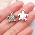 Silver turtle pendant with white rhinestones and brushed metal back for DIY jewelry - White K Rhinestone Turtle / 17x14mm