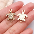Golden alloy turtle pendant with sparkling crystals and double rings for DIY jewelry making - Gold Rhinestone Double Loop Turtle / 19x14mm
