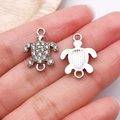 Silver sea turtle alloy pendant with white rhinestones for DIY jewelry making - White K Rhinestone Double Loop Turtle / 19x14mm