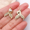 Gold mermaid tail charm with white pearl and rhinestones for DIY jewelry making - Gold Rhinestone Pearl Fish Tail / 22x16mm