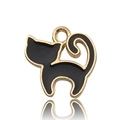 Detail of DIY alloy cat charm with gold-plated edges and black enamel finish for jewelry - Black Arched Back Cat Style (9938)